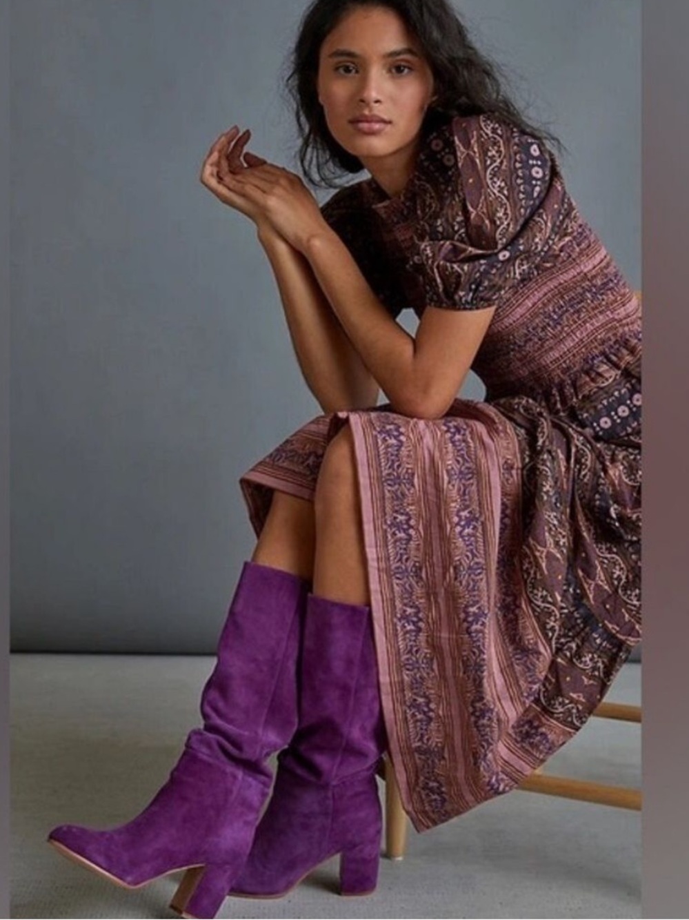 Anthropologie Silent D Wynona Purple Suede  Tall Boots 38/8
